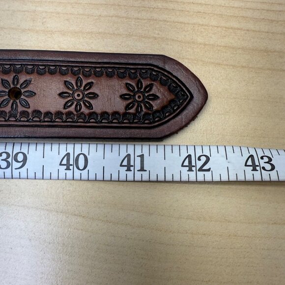 Brighton XL Brown Leather Floral Tooled Western Belt  Engraved Silver Buckle main image 5